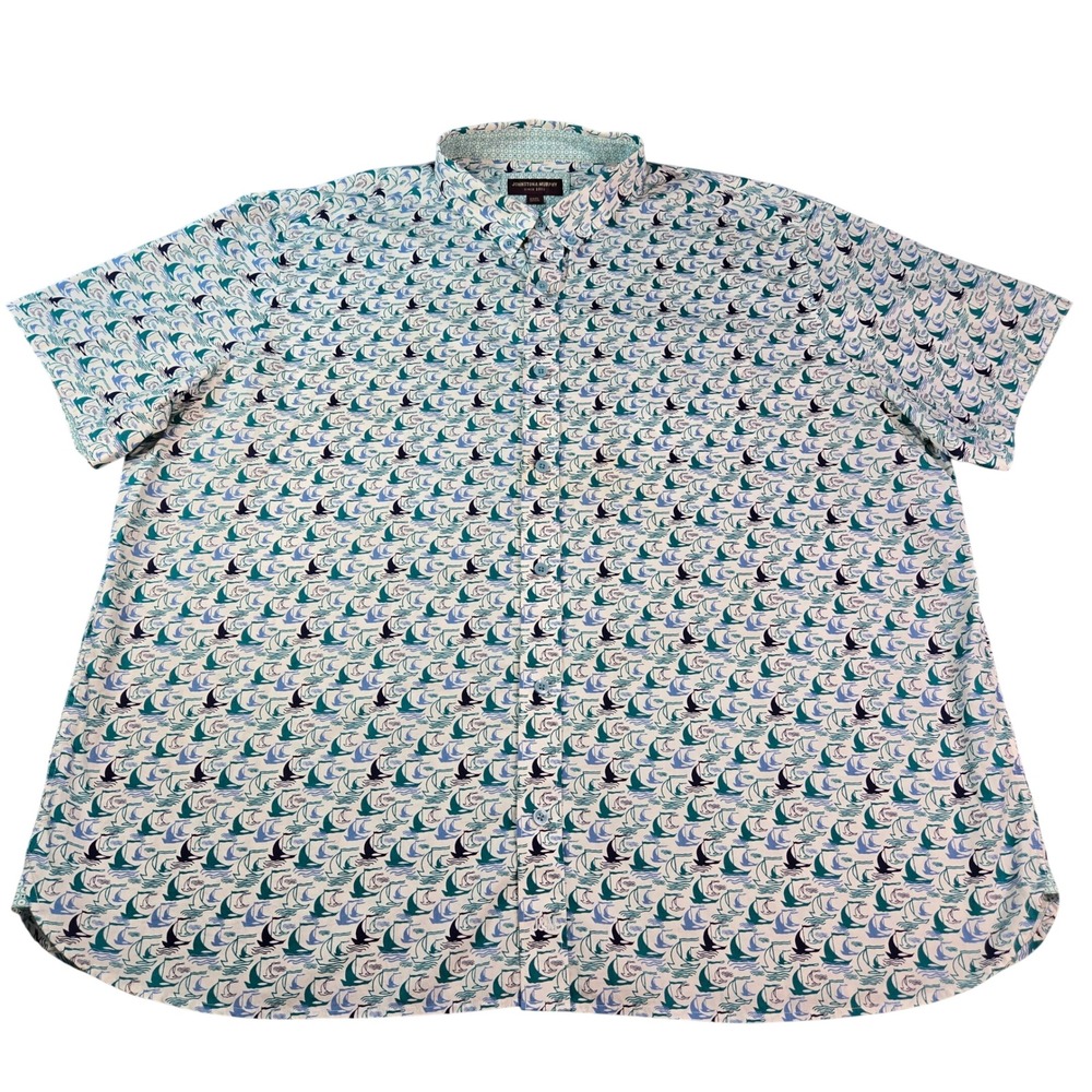 Johnston & Murphy Men's Sz XXXL Sailboat Nautical Print Cotton Button Down Shirt